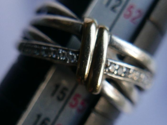 Vintage 9Ct Yellow Gold 375 and Sterling Silver 925 Ring,  Hallmarked 375 - 925  , 3,74g size N1/2