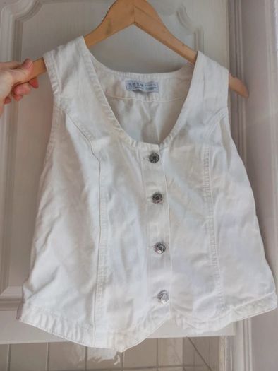 Unworn White Denim Waistcoat / Button-Up Sleeveless Vest