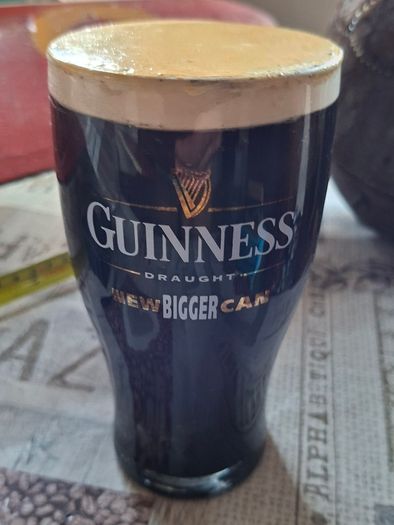 Bar Advertisement Classic Branded Guinness Pint Glass filled with a Displayed Pint of Guinness Draught, Postage Available or Collection