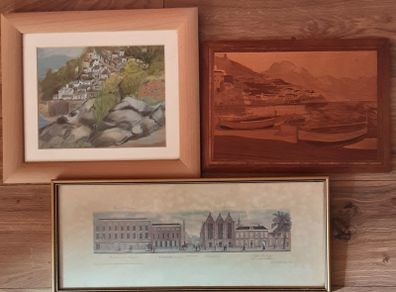 3 x nice pictures,  one is wood inlaid