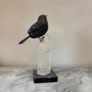 Hand-Carved Gemstone Blackbird on Tall Clear Quartz Crystal Point Image 3