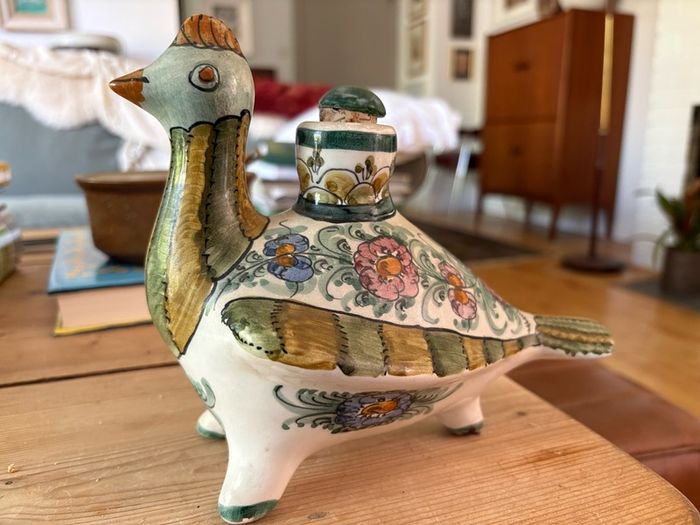 Vintage Greek Skyros hand painted ceramic bottle