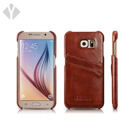 S6 Vintage Leather Back Cover With Card Slots