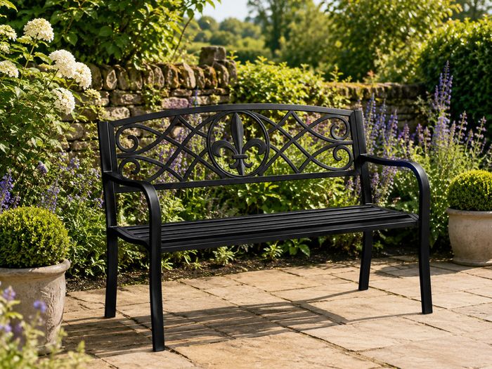 Black Metal Garden Bench 2 Seater Outdoor Patio Bench