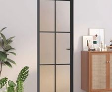 Interior Door 83x201.5 cm Black Matt Glass and Aluminium