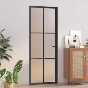 Interior Door 102.5x201.5 cm Black Matt Glass and Aluminium
