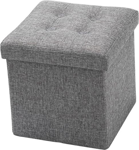 NEW SALE | Storage Bench Padded Foldable Storage Box with Lid Foot Stool with Storage for Kids Toys Bedroom Hallway Living Room Grey 30x30x30cm