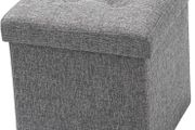 NEW SALE | Storage Bench Padded Foldable Storage Box with Lid Foot Stool with Storage for Kids Toys Bedroom Hallway Living Room Grey 30x30x30cm