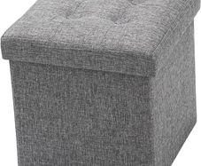 NEW SALE | Storage Bench Padded Foldable Storage Box with Lid Foot Stool with Storage for Kids Toys Bedroom Hallway Living Room Grey 30x30x30cm