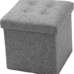 NEW SALE | Storage Bench Padded Foldable Storage Box with Lid Foot Stool with Storage for Kids Toys Bedroom Hallway Living Room Grey 30x30x30cm