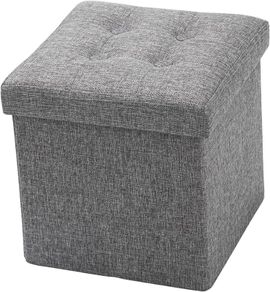 NEW SALE | Storage Bench Padded Foldable Storage Box with Lid Foot Stool with Storage for Kids Toys Bedroom Hallway Living Room Grey 30x30x30cm