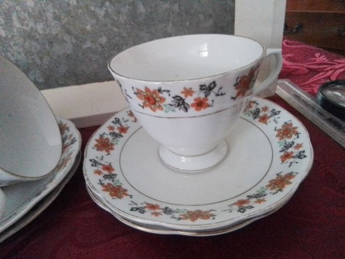 Three Large China Teacups & Saucers