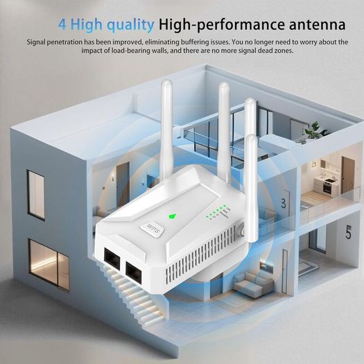 WiFi Extender Booster, WiFi Booster 4 Antennas Ethernet Port, 30 Devices WiFi Booster Range Extender, Covers Up to 5000 Sq.ft, Quick Setup, Works with Any WiFi Router, UK Plug