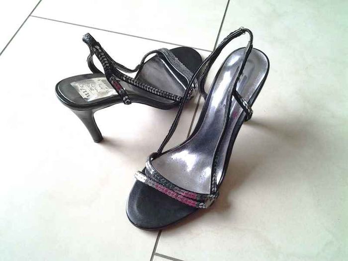 Black Strappy Sandals with Sequins - Size 4