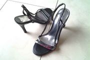 Black Strappy Sandals with Sequins - Size 4