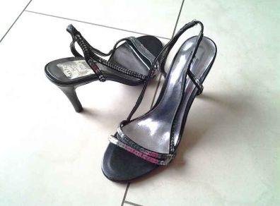 Black Strappy Sandals with Sequins - Size 4