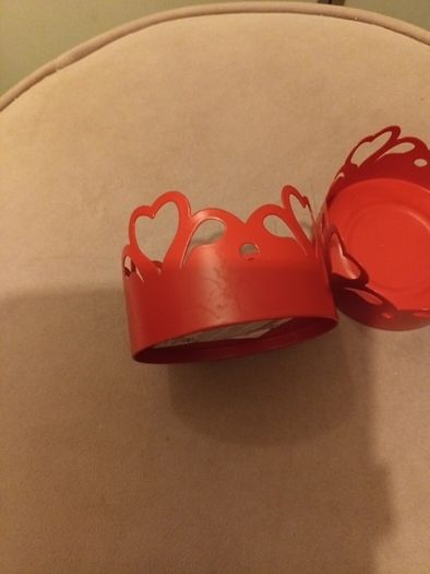 2 x red metal heart themed tea light holders