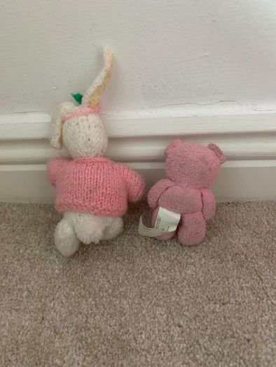 Rabbit teddy and a mini pink teddy
