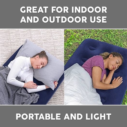 Single Size Air Bed | Inflatable Outdoor, Indoor Airbed for Camping, Quick Inflation Air Mattress, Blue