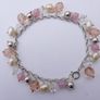Vintage Sterling Silver Rose Quartz Pearl And Faceted Glass Pink Tassel Toggle Bracelet (L8" - 13,80g) Image 3