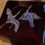 Vintage Lacquer Mirrored Jewelry Box with Mother Of Pearl 2  Flying Birds Cranes Korea. Image 2