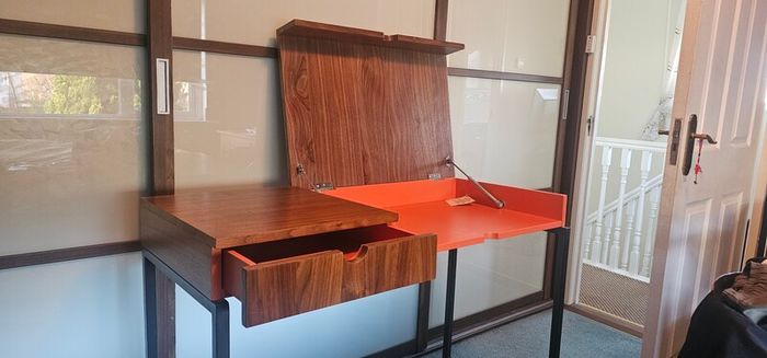 Walnut and steel writing desk