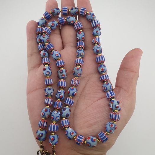Antique Venetian Style Chevron & Skunk Glass Beads Necklace