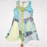 Sophie B Blue Green Abstract Patchwork Sheer Layered Pleated Hem Midi Dress 14UK/42EU Image 10
