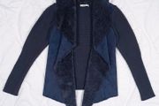 Oasis Navy Blue Faux Fur Suede Knit Waterfall Cardigan Size M