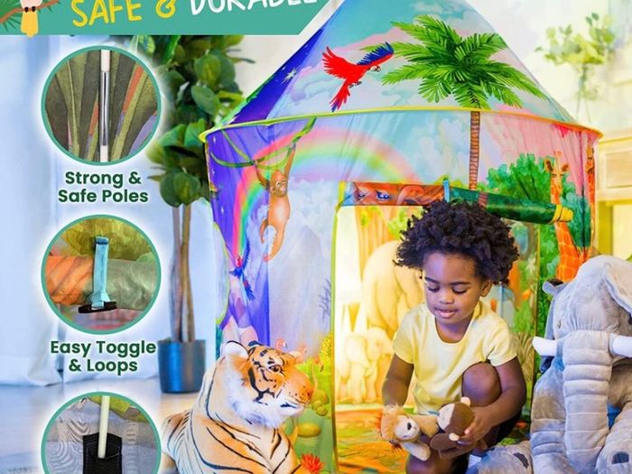 Jungle Adventure Kids Tent with Jungle Call Button, Tent for Kids, Safari Animals, Kids Play Tent, Pop Up Tents for Kids, Play Tents, Play House, Kids Tent Indoor & Outdoor, Animal Toys for Kids (FREE POSTAGE)