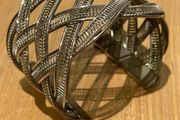 Vintage silver-toned wide woven open cuff bracelet
