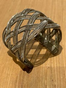 Vintage silver-toned wide woven open cuff bracelet