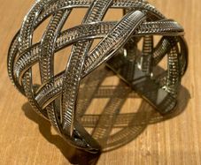 Vintage silver-toned wide woven open cuff bracelet