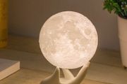 3D Moon Lamp with 3.5 Inch Ceramic Base, LED Night Light, Mood Lighting with Touch Control Brightness for Home Decor, Bedroom, Gifts Kids Women Christmas New Year Birthday - White &amp; Yellow MULTIPLE SIZES AVAILABLE, SEE DESCRIPTION (FREE POSTAGE)