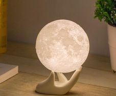 3D Moon Lamp with 3.5 Inch Ceramic Base, LED Night Light, Mood Lighting with Touch Control Brightness for Home Decor, Bedroom, Gifts Kids Women Christmas New Year Birthday - White & Yellow MULTIPLE SIZES AVAILABLE, SEE DESCRIPTION (FREE POSTAGE)