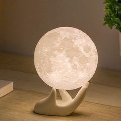 3D Moon Lamp with 3.5 Inch Ceramic Base, LED Night Light, Mood Lighting with Touch Control Brightness for Home Decor, Bedroom, Gifts Kids Women Christmas New Year Birthday - White & Yellow MULTIPLE SIZES AVAILABLE, SEE DESCRIPTION (FREE POSTAGE)