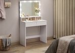 Dressing table LED  with mirror and bulbs Dressing table with mirror and light bulbs dressing table, dressing table, cosmetic table with 9 LED light bulbs and mirrors, adjustable brightness, 2 drawers and 3 open compartments, drawers, modern, whit