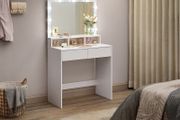 Dressing table LED  with mirror and bulbs Dressing table with mirror and light bulbs dressing table, dressing table, cosmetic table with 9 LED light bulbs and mirrors, adjustable brightness, 2 drawers and 3 open compartments, drawers, modern, whit