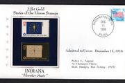 1988 USA Indiana "Hoosier State" 22kt Gold Replica of the 1976 United States Flag Stamps showing 25c US flag definitive tied Indianapolis, Indiana (state capital) illustrated cover