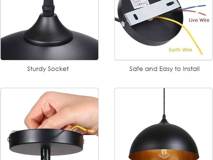 2 Pack Industrial Suspended Ceiling Pendant Light Fixtures Black Metal Vintage Lampshades for Kitchen Island Farmhouse Restaurant Loft Coffee Bar