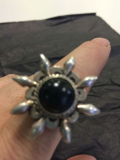 Lovely silver dress ring with black stone