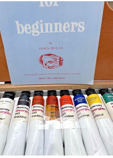 RARE Antique George Rowney No 9 Oil Colour Wooden Box Set - 1950s/60s Artist Case Prop