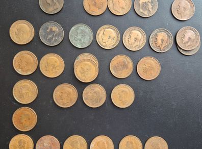 UK one-penny coins 1896 - 1967