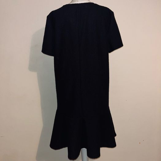 Zara textured oversized mini black dress with frill hem