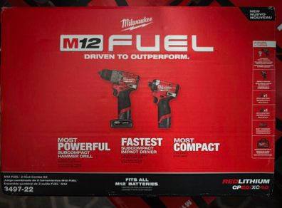 Milwaukee M12 FUEL 3497-22 Gen 3 Hammer Drill & Impact Driver Kit - 2Ah + 4Ah