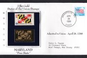 1988 USA Maryland "Free State" 22kt Gold Replica of the 1976 United States Flag Stamps showing 25c US flag definitive tied Annapolis, Maryland (state capital) illustrated cover