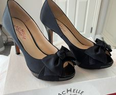 Sachelle Platform Black Satin and Patent Heels - Size 39.5 / Size 6