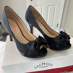 Sachelle Platform Black Satin and Patent Heels - Size 39.5 / Size 6
