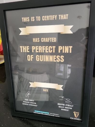 guinness perfect pint cert