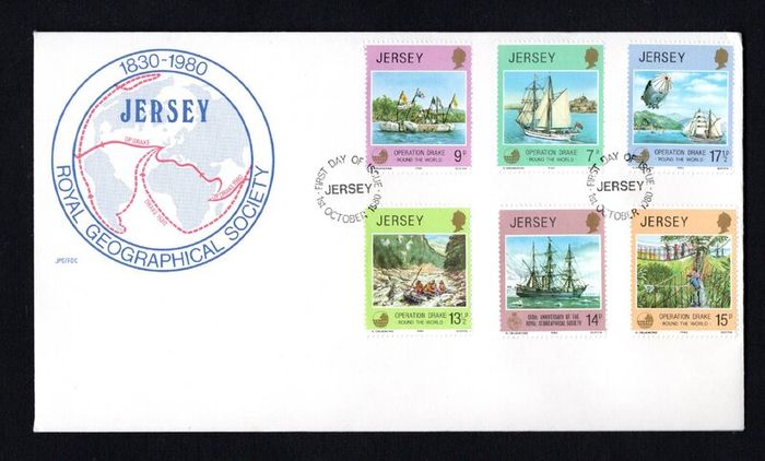 1980 Jersey Operation Drake, Round the World Commemorative Stamps First Day Cover (FDC)
